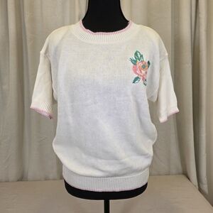 Vintage Worthington Floral Knit Sweater Shoulder Pads Made USA Medium